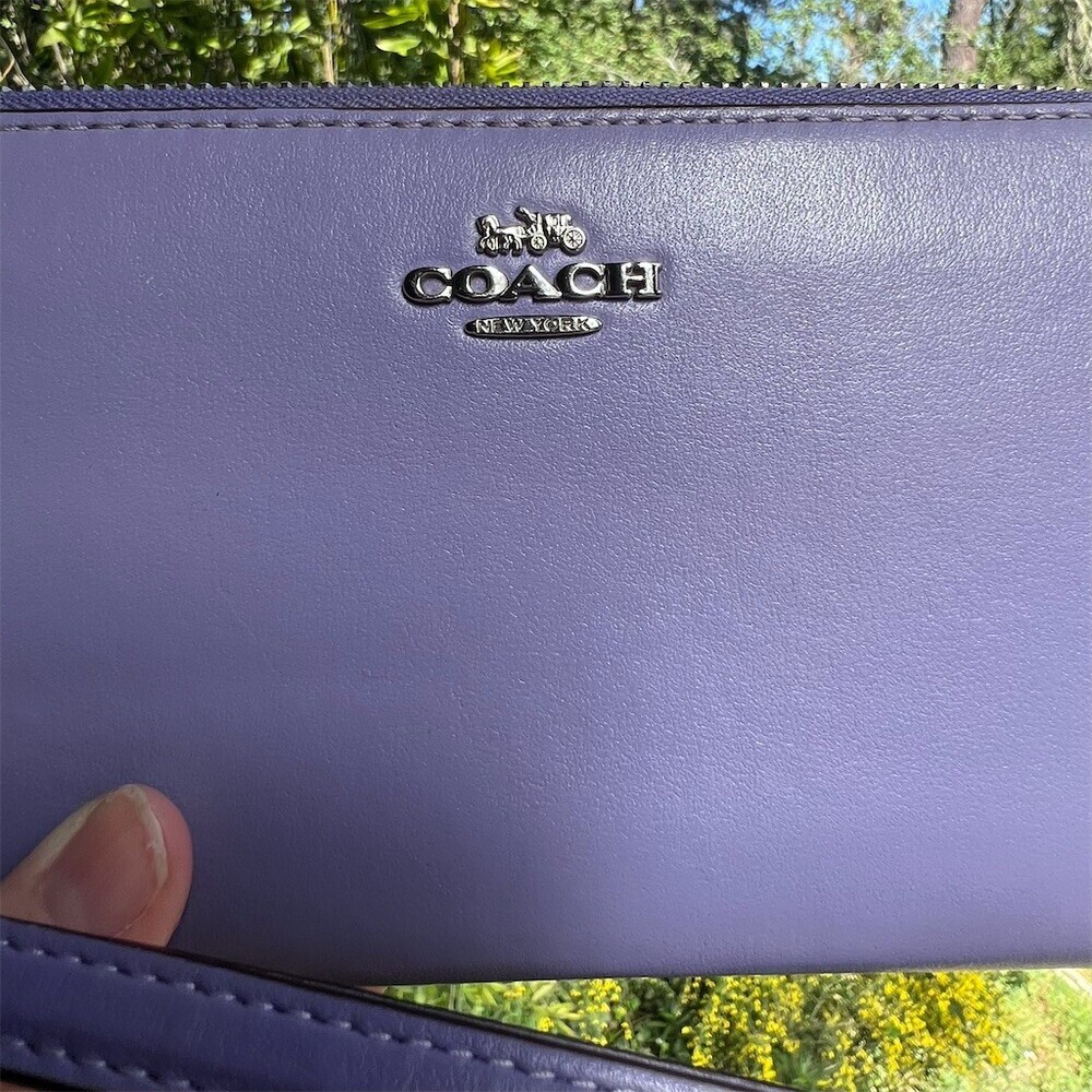 COACH Long Zip-Around Wallet Purple Smooth Leather w Silver Hardware AUTHENTIC - Picture 5 of 11
